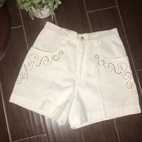 Kippy’s off white high waisted shorts w/crystals - Picture 1 of 8
